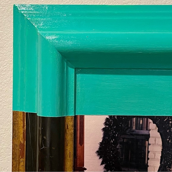 Turquoise Dip Dyed Art: Antique Frame with Photo of Vintage 70s Bride - Picture 5 of 8